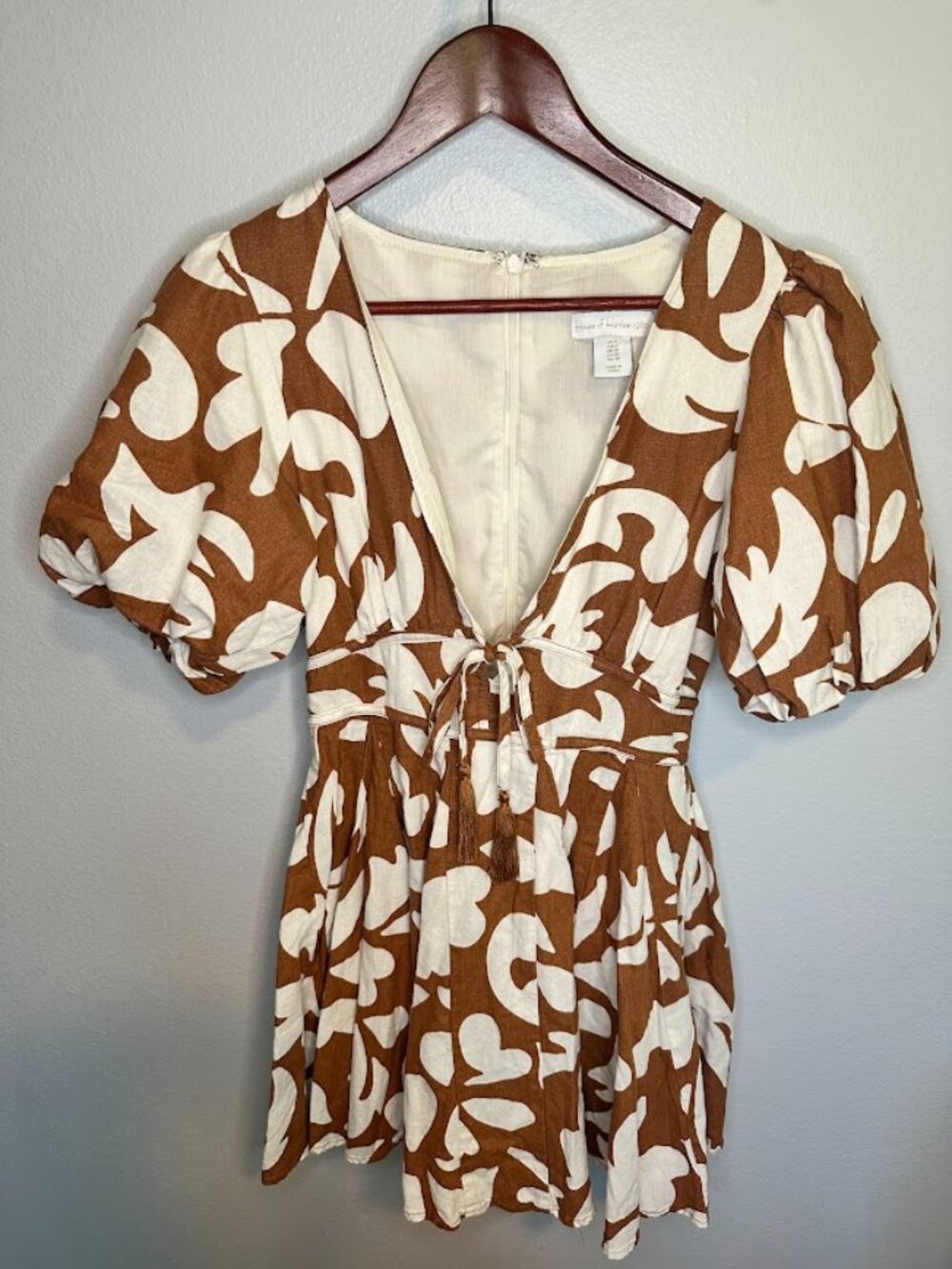 House of Harlow 1960 Brown/Cream Floral Linen Blend Mini Dress - 6